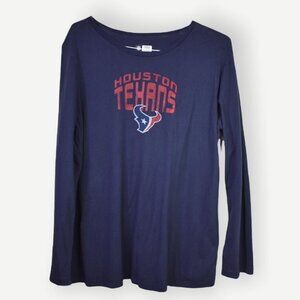 NFL Top 3XL Womens Houston Texans Blue Red Long Sleeve Graphic Cotton